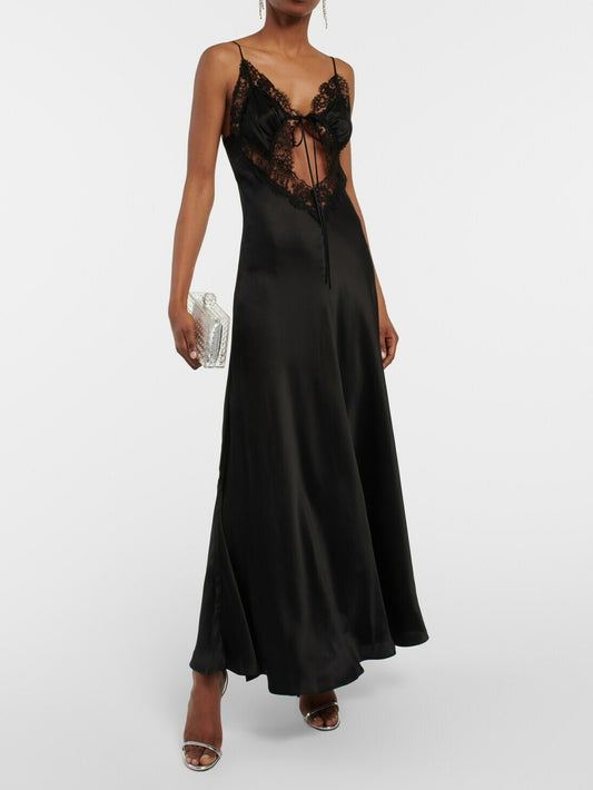 Lace-trimmed Cutout Maxi Dress