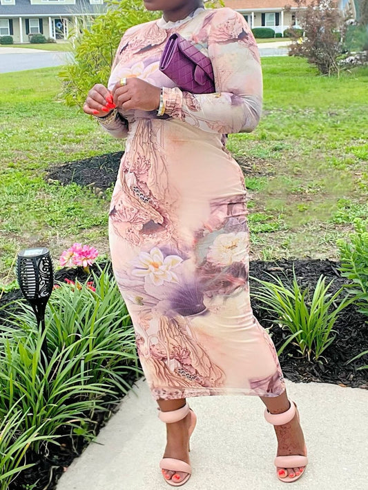 Blush Lotus Mesh Maxi Dress