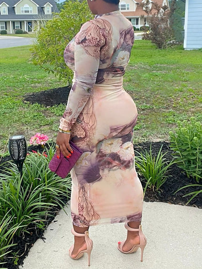 Blush Lotus Mesh Maxi Dress