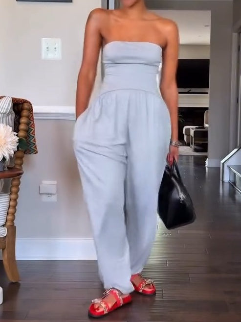 Crinkle Rayon Strapless Slouch Jumpsuit