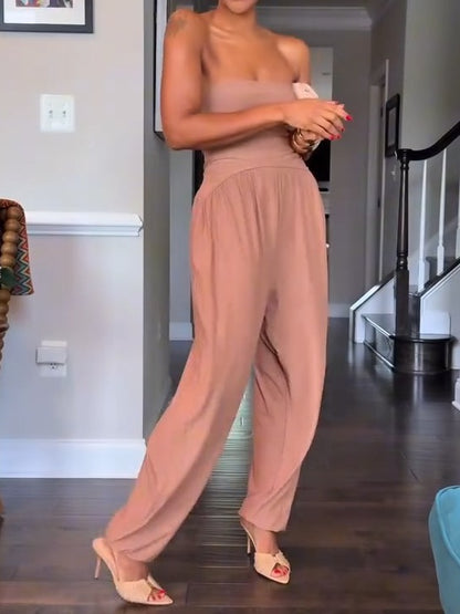 Crinkle Rayon Strapless Slouch Jumpsuit