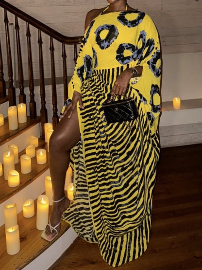 Striped Print Tie Up Loose Maxi Dress