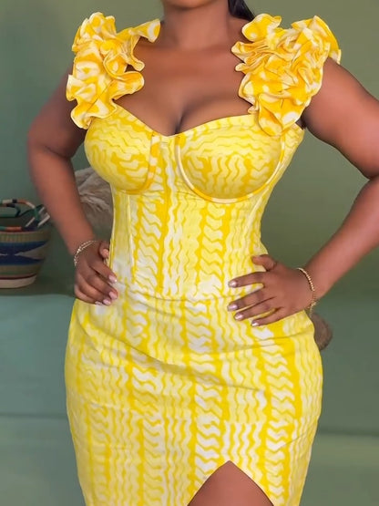 Wood-ear Strap Printed Dress