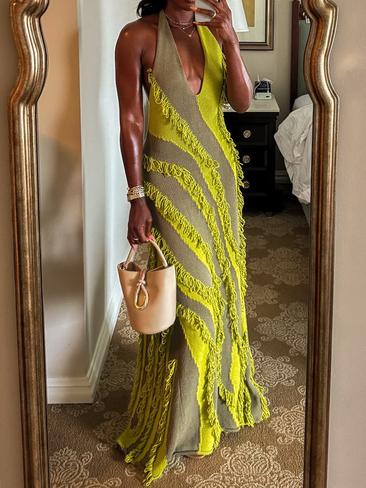 Roaring Fringe Green Maxi Dress