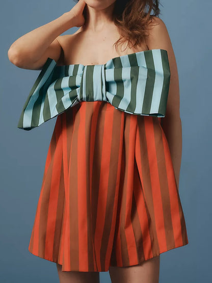 Strapless Bow Swing Mini Dress