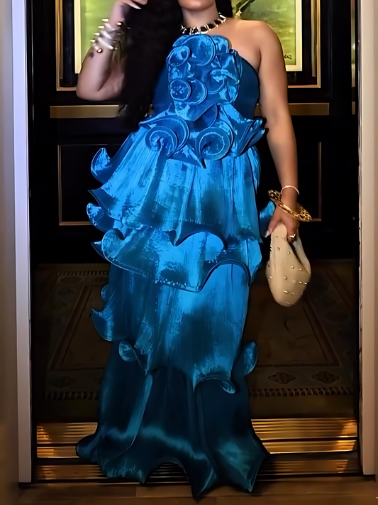 Organza Ruffled Tube Dress