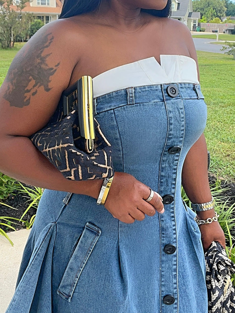 Denim Strapless Split Dress