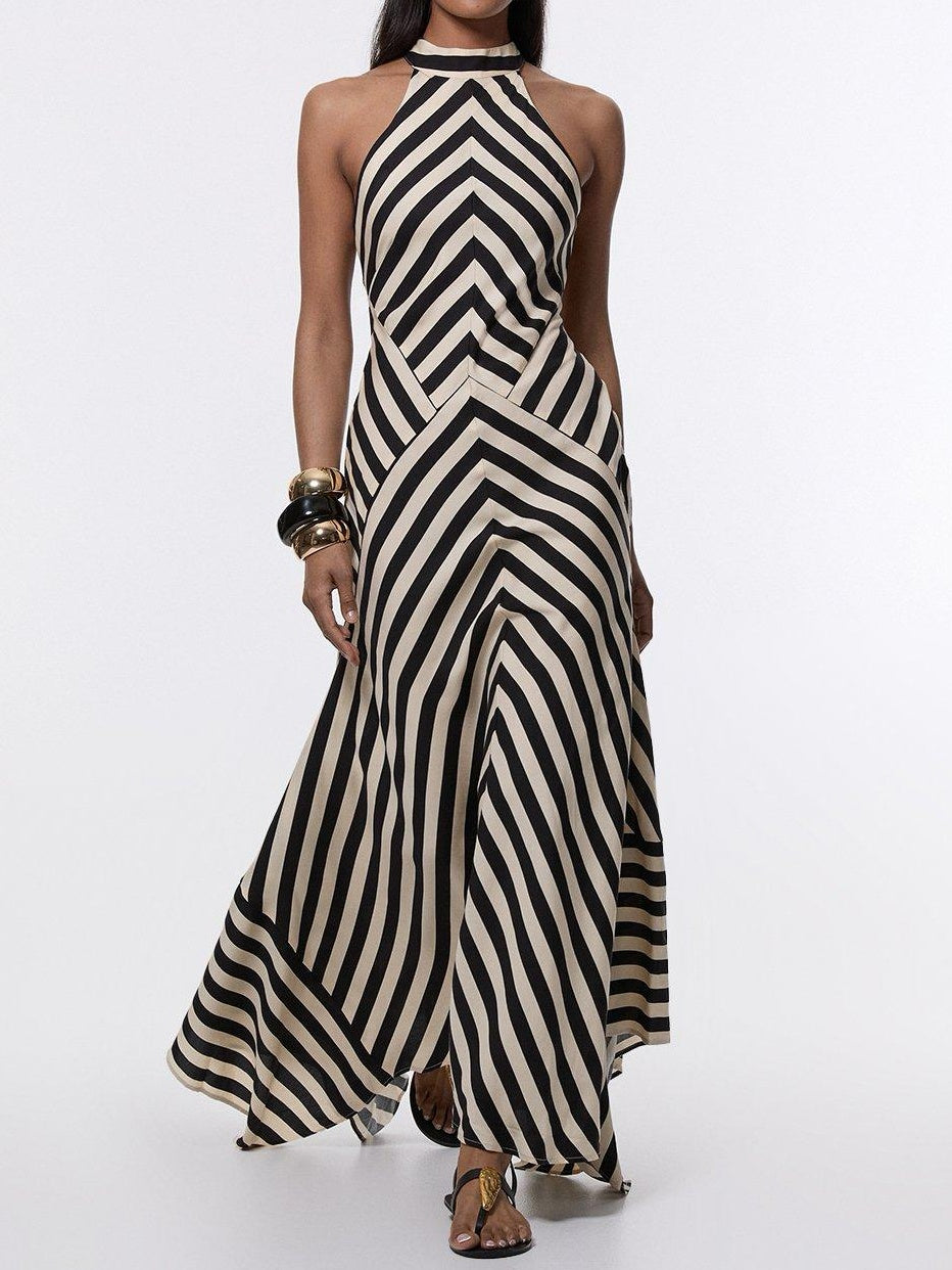 Tall Mono Fluid Stripe Cotton Mix Woven Maxi Halter Dress