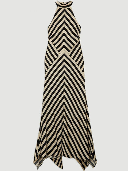 Tall Mono Fluid Stripe Cotton Mix Woven Maxi Halter Dress