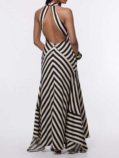 Tall Mono Fluid Stripe Cotton Mix Woven Maxi Halter Dress
