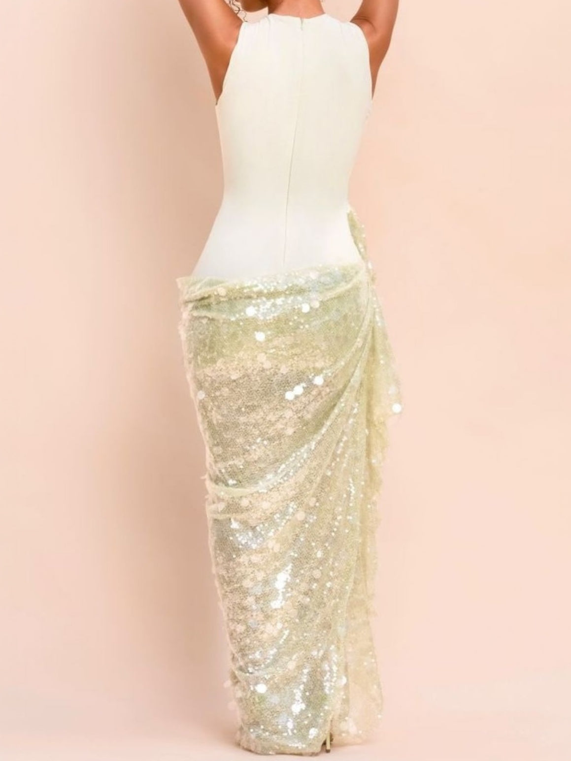 Mint Green Sequin Draped Mesh Dress