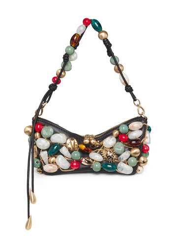 Multicolored-Stone Leather Shoulder Bag