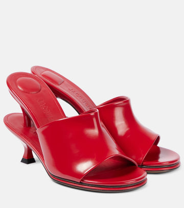 Red Polished Calfskin Heeled Sandals