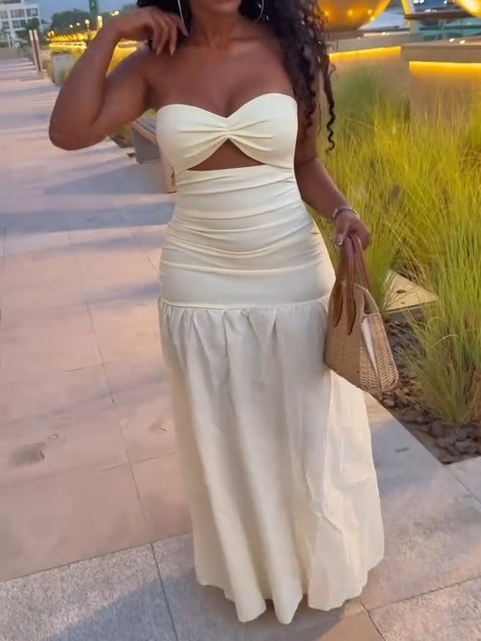 White Fitted Bust With Waist Cutout Maxi Dress