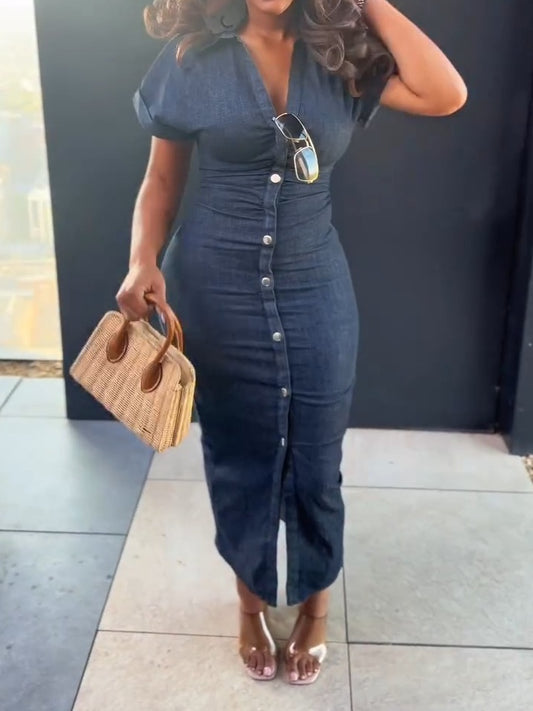 Blue Denim Midi Dress