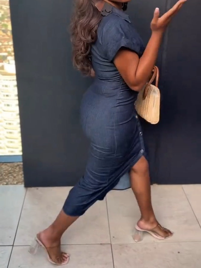 Blue Denim Midi Dress