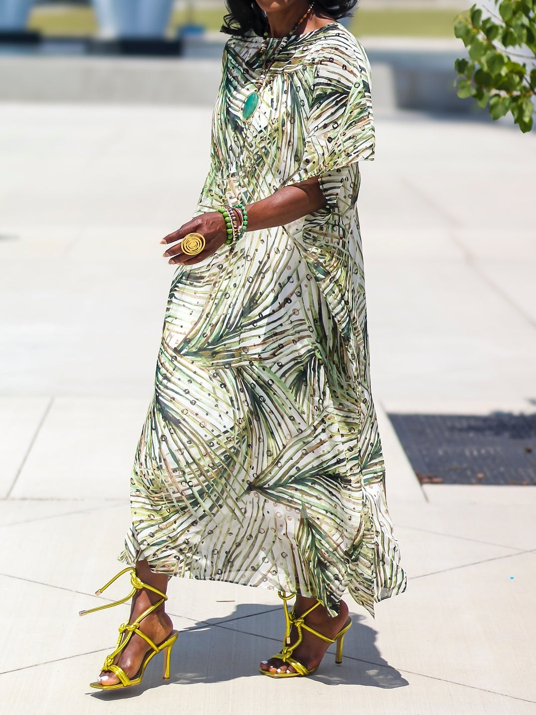 Crinkle-Chiffon Kaftan Dress