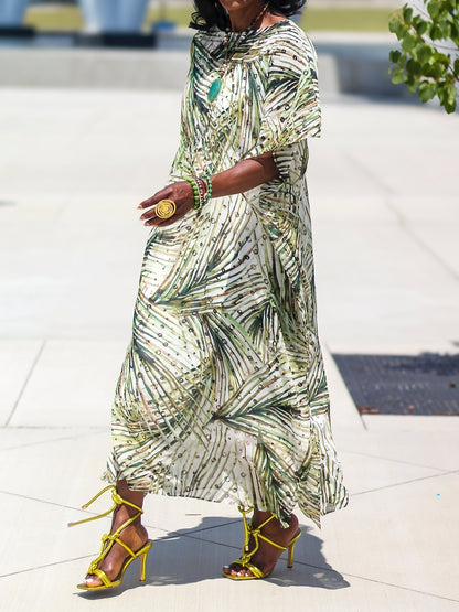 Crinkle-Chiffon Kaftan Dress