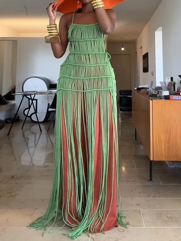 Macrame Fringed Beach Dress