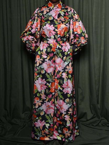 Black Multi Floral Two Pieces Set