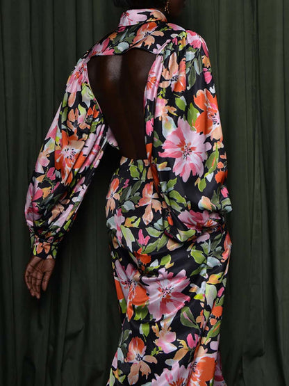 Black Multi Floral Two Pieces Set