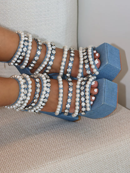 Denim Pearl Heels