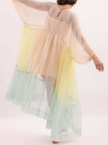 Loose Color Block See-through Dress