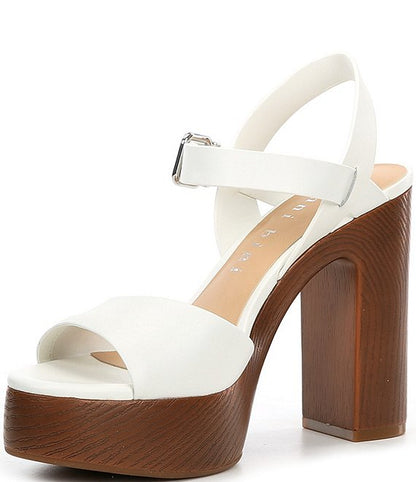 Leather Block Heel Platform Sandals
