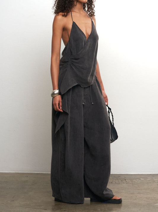 Ash Taupe Cupro Draped Two Pieces Set