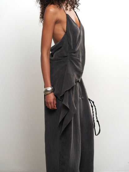 Ash Taupe Cupro Draped Two Pieces Set