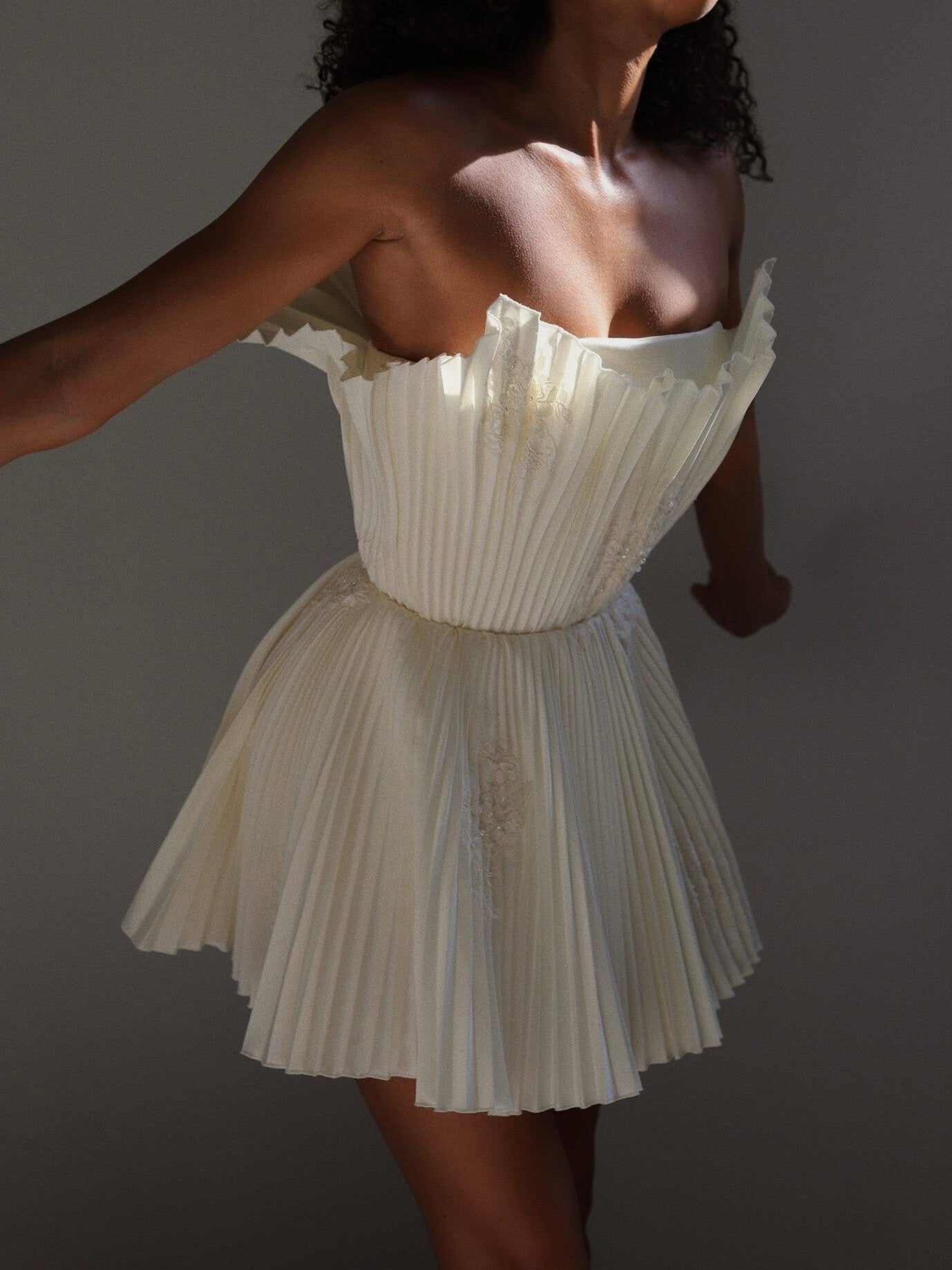 Buttermilk Structured Textured Bandeau Mini Dress