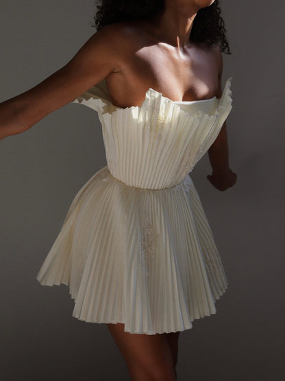 Buttermilk Structured Textured Bandeau Mini Dress