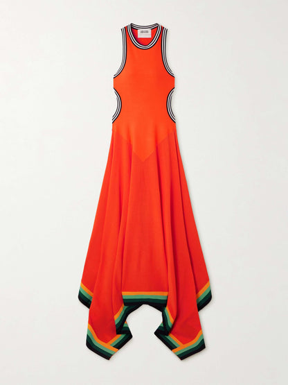 Striped Cutout Handkerchief-Hem Maxi Tank Dress