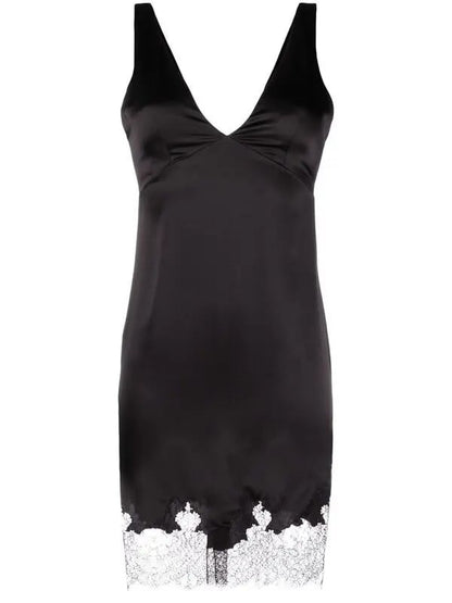 Lace-trimmed Satin Mini Dress