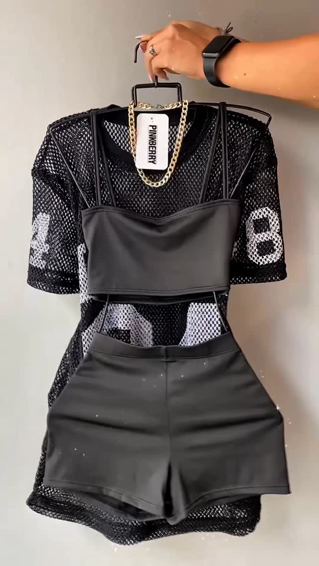 No. 84 Loose Mesh Top, Vest, and Shorts 3-Piece Set