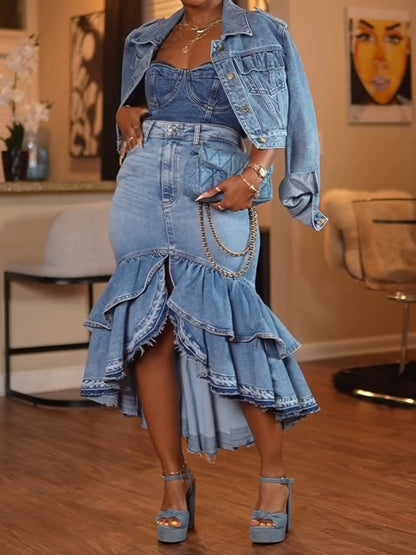 Denim Ruffled Skirt