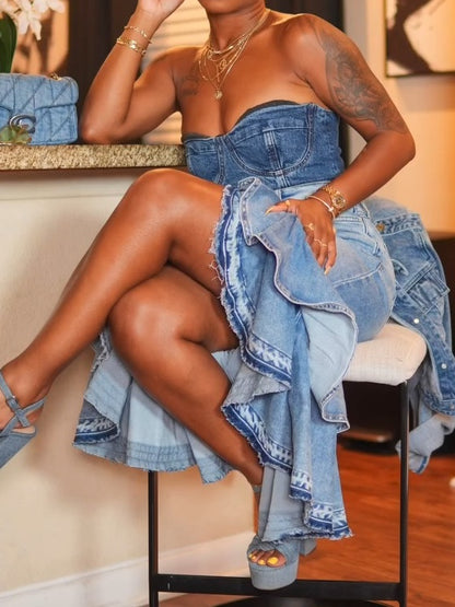 Denim Ruffled Skirt