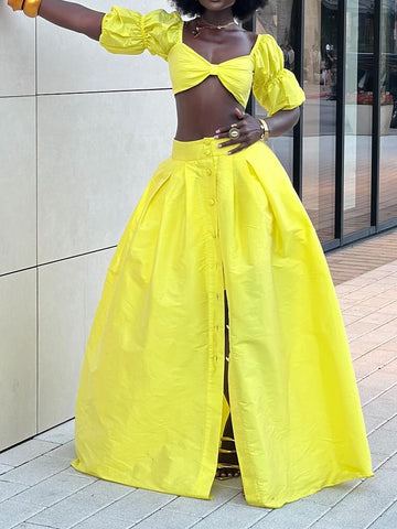 Yellow Bra Crop Two Pieces Set