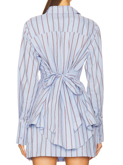 Striped Cotton Open Lapel Two Pieces Set