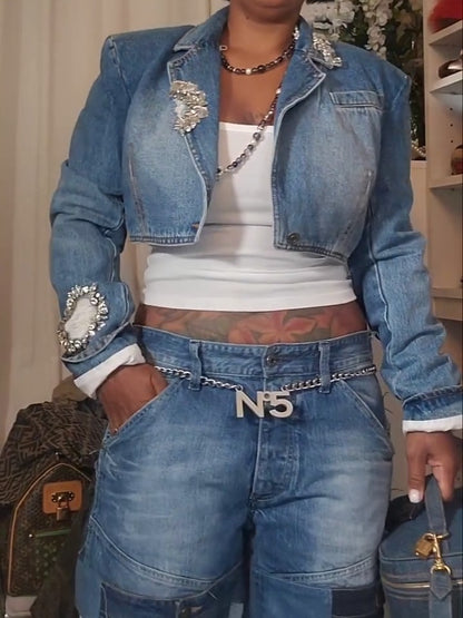 Crystal-embellished Denim Jacket