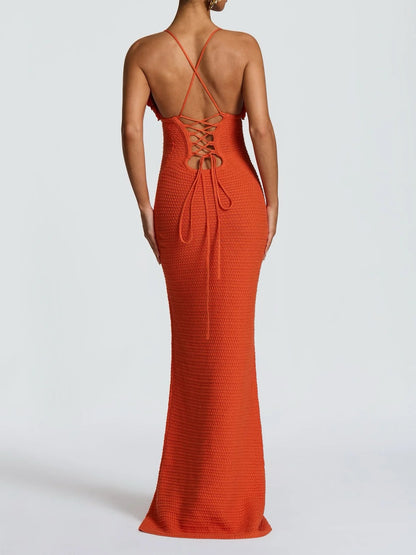 Faux Crochet Knit Maxi Dress