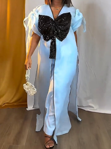 Black Bow Sequin And Wide Leg Pant Set