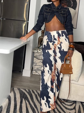 Multi Colour Print Straight Leg Pants