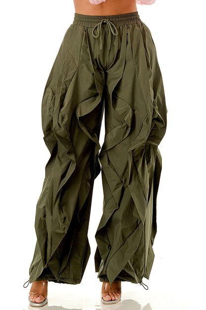 Olive Wavy Oversized Pants