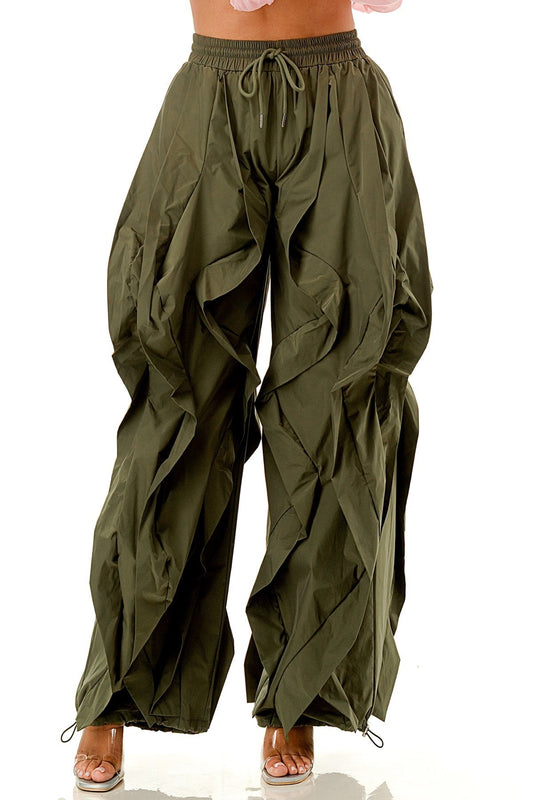 Olive Wavy Oversized Pants