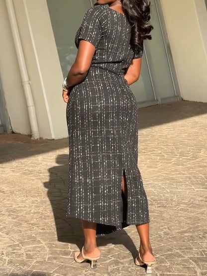 Black Short Sleeves Prom Dress
