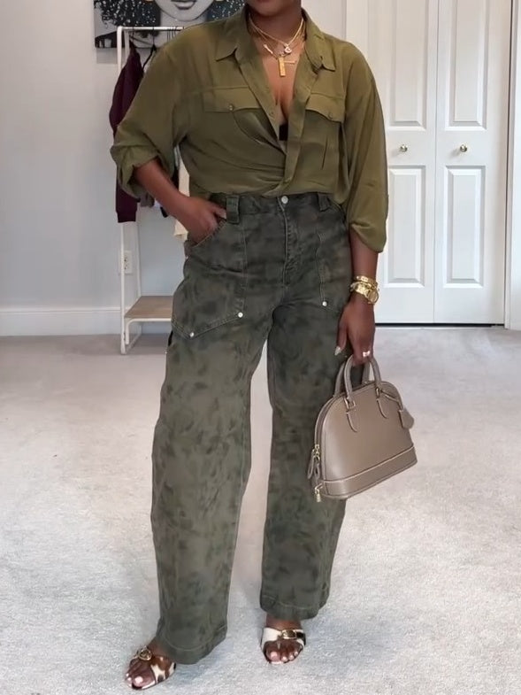 Women's Floral Print High Rise Barrel-Leg Pants