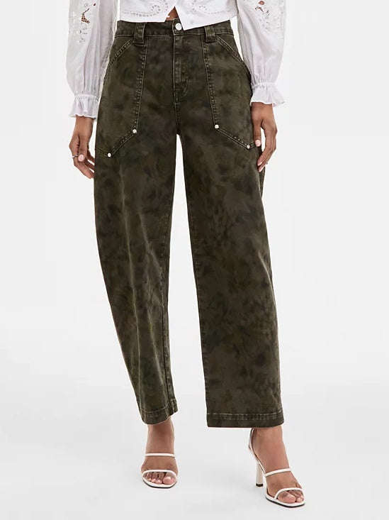 Women's Floral Print High Rise Barrel-Leg Pants