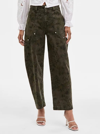 Women's Floral Print High Rise Barrel-Leg Pants