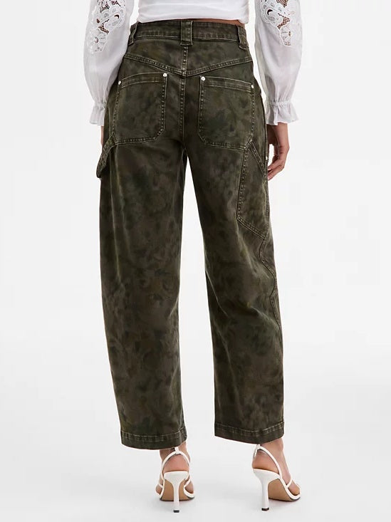 Women's Floral Print High Rise Barrel-Leg Pants